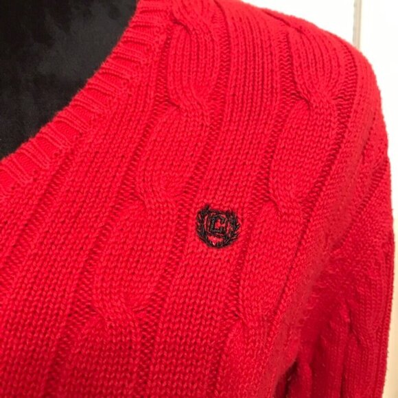 CHAPS Women's Red V-Neck Cable Knit Long Sleeve Sweater Size XL - Picture 5 of 8